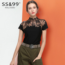 Short-sleeved womens 2021 new womens bottoming shirt womens inner lace top spring and summer super fire cec short-sleeved t-shirt womens tide