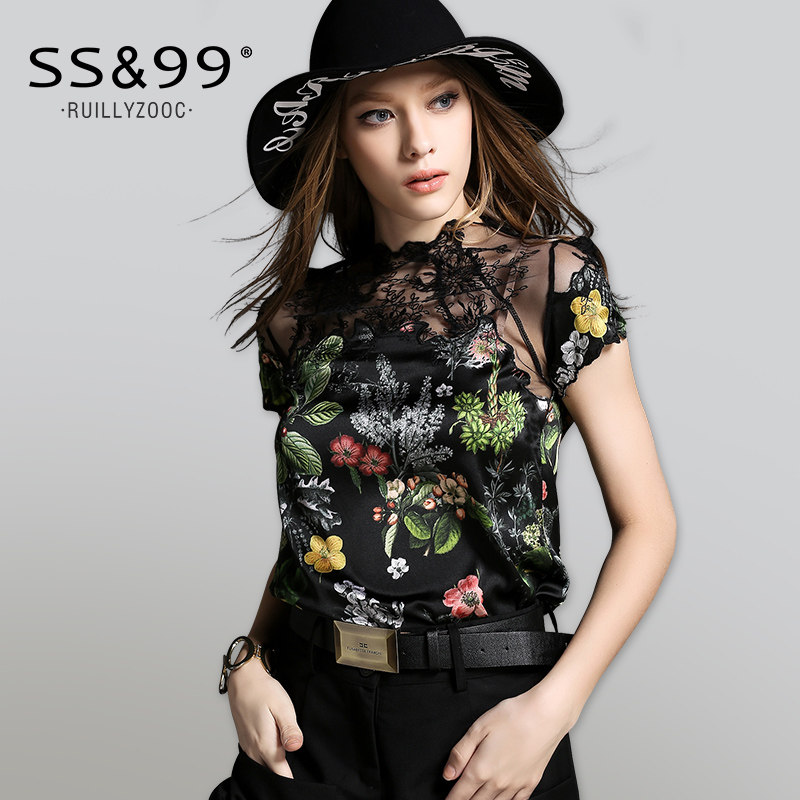 Lace bottoming shirt very fairy top foreign style short-sleeved new small shirt women wear chiffon fashion slim high-end summer