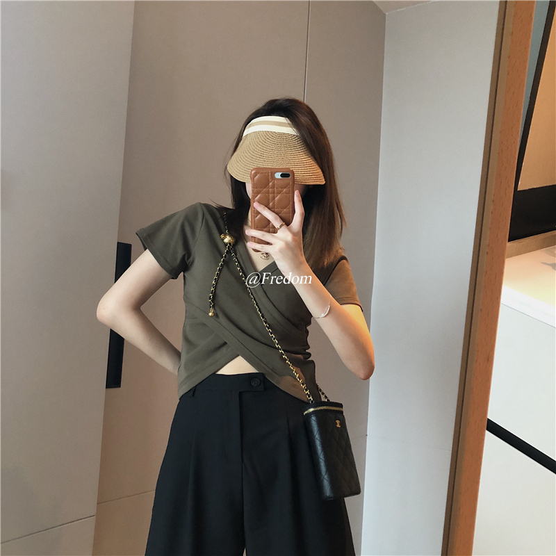 METWO t-shirt short-sleeved sweet cool white short-sleeved t-shirt women's short cross summer chic design top