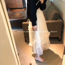 METWO fairy gauze skirt pleated skirt slim a-line womens white mesh skirt mid-length high waist new autumn and winter