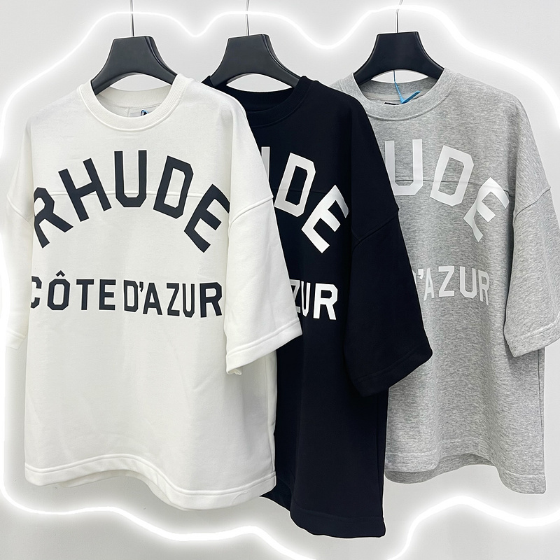 Cross-Border Trendy Rhude New Printed American-Style Summer Short-Sleeve Simple Versatile Unisex Loose Casual T-Shirt Cross-Border Trendy Rhude New Printed American-Style Summer Short-Sleeve Simple Versatile Unisex Loose Casual T-Shirt
