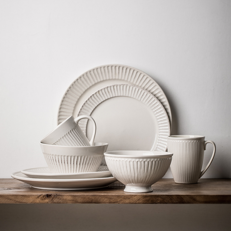 (Midot Series Self-Stay) American Made Old Sense Ceramic Cutlery Relief Craft Dishes Bowls Cups Slightly Flawless