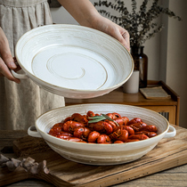 Alley tail (new ~ 10-inch extra-deep disc) retro double ear dish Dish Ceramic Plate Big fruit tray