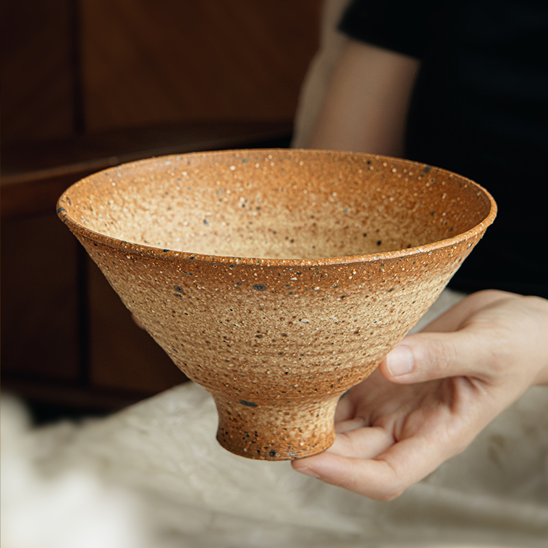 End of the Alley [Domestic Handmade Products] Wabi-Sabi Style Tall Bowl, Coarse Ceramic Conical Vegetable Bowl, Japanese Ramen Bowl, Homestay Tableware