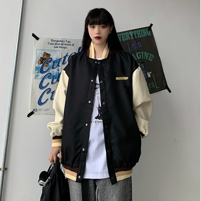 Women's new relaxed Korean BF retro embroidery student baseball uniform
