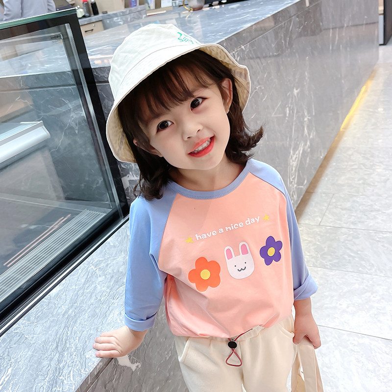 French Jacadi girl hits a blouse in autumn 2021 new baby Han - collar T - shirt