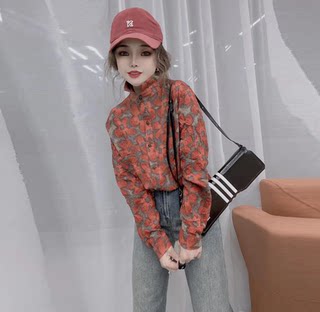 时尚碎花衬衫女长袖欧货春秋新款韩版方领气质百搭花衬衣打底小衫