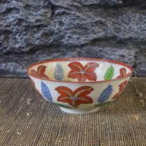 Antique porcelain Vintage old Ming Chenghua style bucket color red leaf pattern porcelain bowl Antique antique ornaments collection