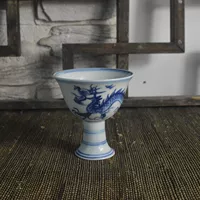 Thủ công đương đại Đồ cổ bằng sứ giả cao Xuande Blue và White Dragon High Cup Wine Wine - Rượu vang ly uống rượu vang đỏ cao cấp