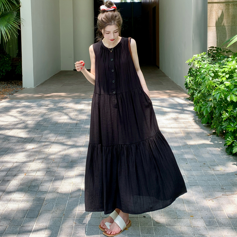 Korean Style Summer Solid Color Loose Plus Size Extra Long Over-The-Knee T-Shirt Dress Ankle-Length Floor-Length Dress for Women