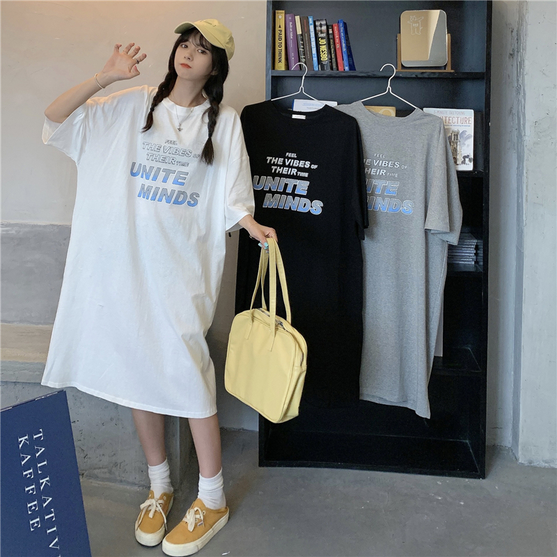 Plus Size Pure Cotton T-Shirt Nightgown for Women, Short-Sleeved, Thin, Loose, Long Summer Dress, Over-The-Knee Dress 100kg
