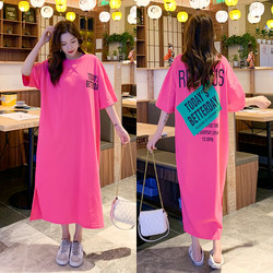 Extra large size women's belly-covering slimming dress for fat mm summer loose cotton over-the-knee long T-shirt dress 200 pounds