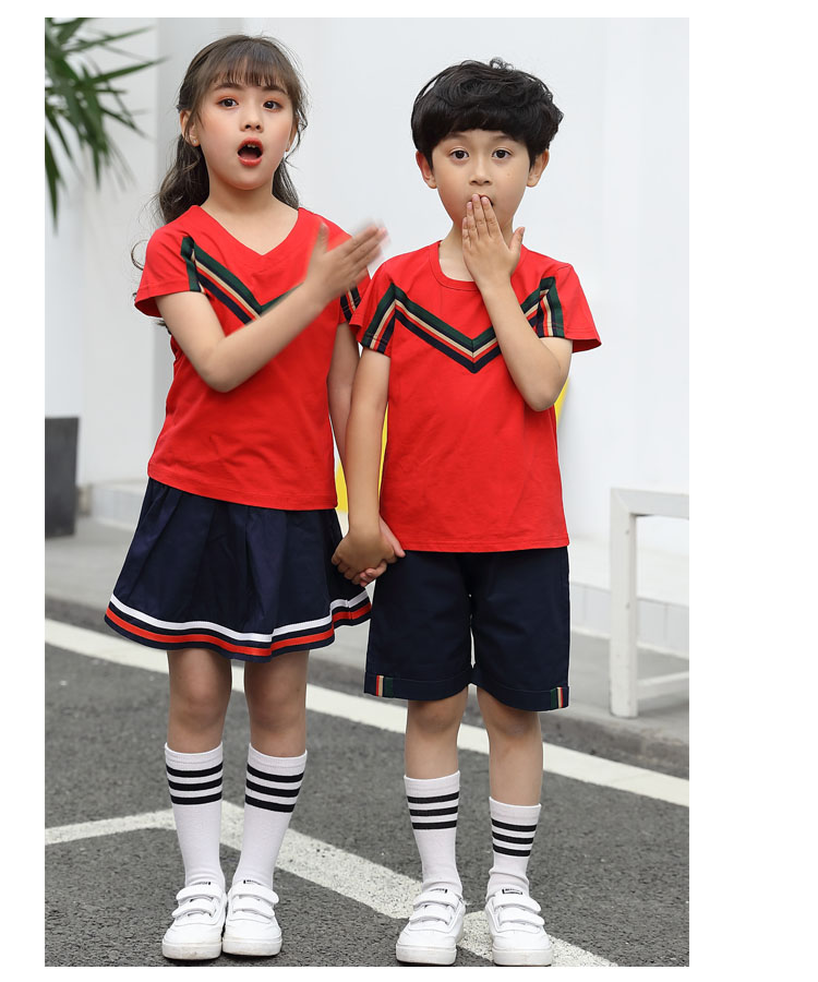 Quần áo mẫu giáo quần áo mùa hè tốt nghiệp quần áo lớn màu đỏ trường tiểu học mùa hè tay áo ngắn quần áo trẻ em phù hợp - Đồng phục trường học / tùy chỉnh thực hiện quần áo sành điệu cho be gái