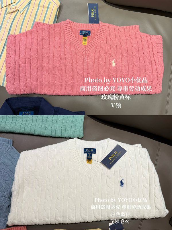Authentic In-Stock Goods｜Ralph Lauren Sweater, Knitwear V-Neck, Cotton, for Girls, Store Edition