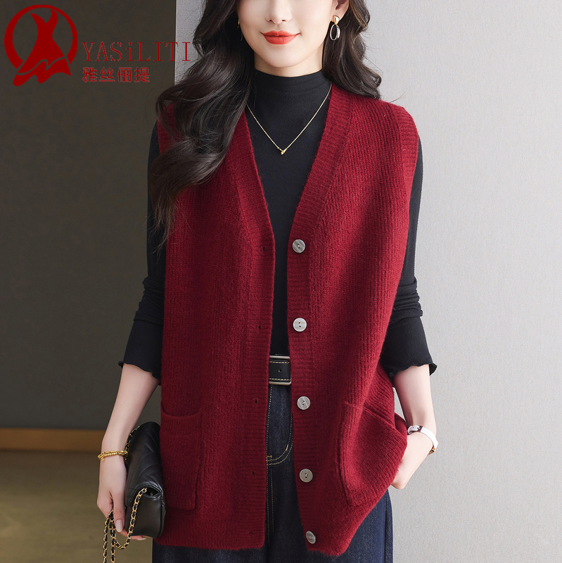 Sweater Vest Jacket for Women, Spring and Autumn 2025 New Style, Sleeveless Vest, Large Size Wool Knitted Cardigan