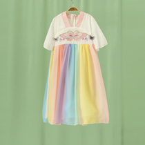 Little Tiger Patty Girl Hanfu Dress Summer 2021 New Children Chinese Style Rainbow Skirt Thin Short Sleeve