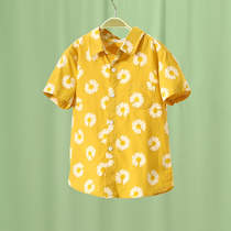 Little Tiger Patty Childrens Short Sleeve Shirt Boys Summer Dress Thin Cotton Daisies Fashion Print Shirt