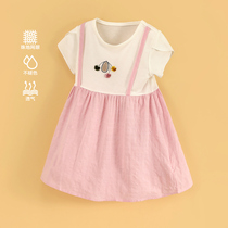 Little Tiger Patty childrens dress girl skirt summer new short sleeve Korean version of the middle child princess dress fake two pieces
