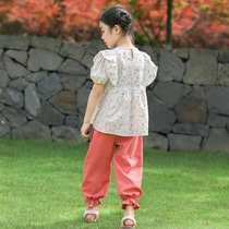 Little Tiger Patty girl summer suit 2021 New Net red ocean air Big Boy flower short sleeve trousers two-piece set