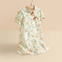 Small Tiger Patti Girl China Wind dress Summer Childrens ancient wind lace Broken Flowers Little Girl Improved Qipao Dress