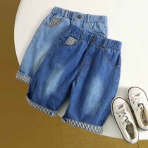 Small Tiger Patty Boy Clothing Boy Jeans New Korean Version Handsome air baby Summer thin shorts Curl Hem Casual Pants