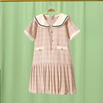Girl dress summer new 2021 foreign style childrens college style thin princess dress little girl plaid pleated skirt