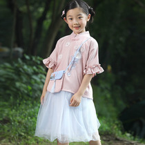 (Send bag) Xiaohu Patty Hanfu Girl Chinese Style Childrens Antiquities Improved Chinese Skirt Embroidery Set