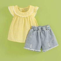 Little Tiger Patty Childrens Wear Girls T-shirt Denim Set 2021 Summer Dress Childrens Doll Shirt Short Sleeve Shorts Two Pieces