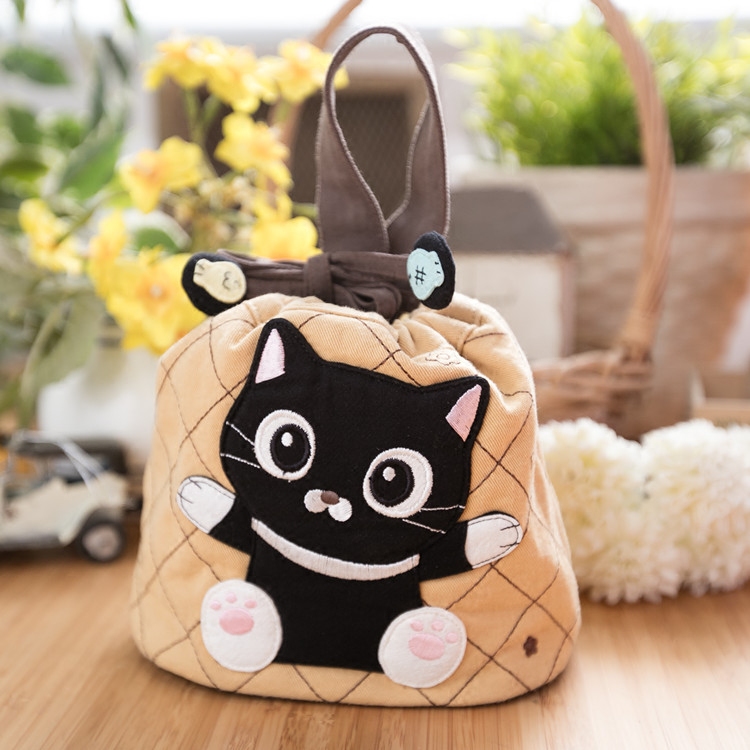 Taiwan Bobo Cat 610007 Cute Black Cat Simple Canvas Ladies Cosmetic Bag Beam Small Handbag