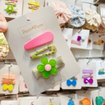 (Special spot) Korea Pom Pom hair accessories flower color cherry fluorescent color plaid duckbill clip