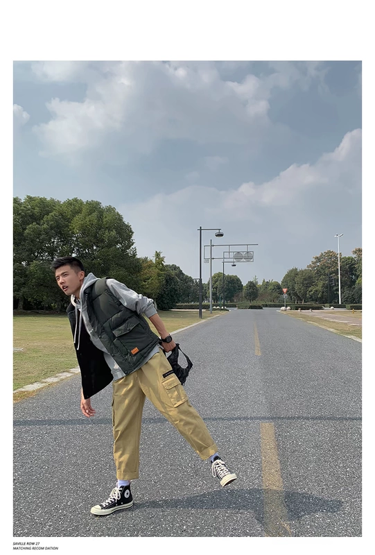 Mùa đông Mỹ giản dị nhiều túi dụng cụ cotton vest nam dày ấm retro thủy triều thương hiệu mặc vest nam áo 3 lỗ tập gym