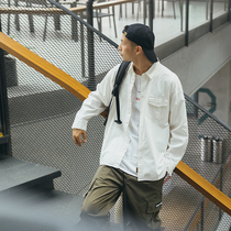 Japanese tooling shirt men long sleeve spring and autumn solid color basic shirt Hong Kong style casual trend loose breathable top