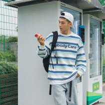 Autumn classic Japanese striped long sleeve T-shirt mens neutral bf letter patch sleeve sweater fresh color top