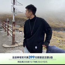 Lu Xiaohu winter solid color pullover half high collar clothes men stitching embroidery long sleeve T-shirt grinding loose base shirt