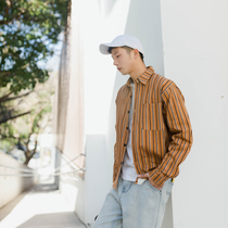 Japanese vintage striped long sleeve shirt men and women Joker loose trend couple work shirt thin casual jacket