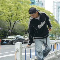 American Street semi-zippered waffle mens color letter print couples autumn trend collar top