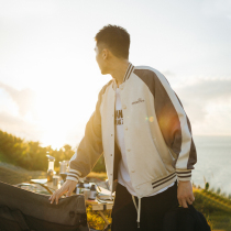 Lu Xiaohu High Street Tide Brand Embroidered Baseball Clothing Loose Top Splice Jacket Mens Spring and Autumn Suede Jacket Tide