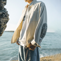 Lu Xiaohu Japanese retro cashew flower long sleeve shirt mens water drop sleeve stitching shirt Korean version of mens loose coat