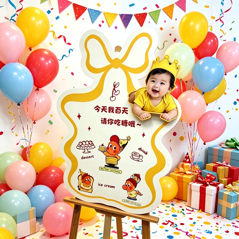 Xiaohongshu Style Shaking Head Welcome Sign, Niche High-End Red Bow, 100-Day Party Decoration, Kt Board