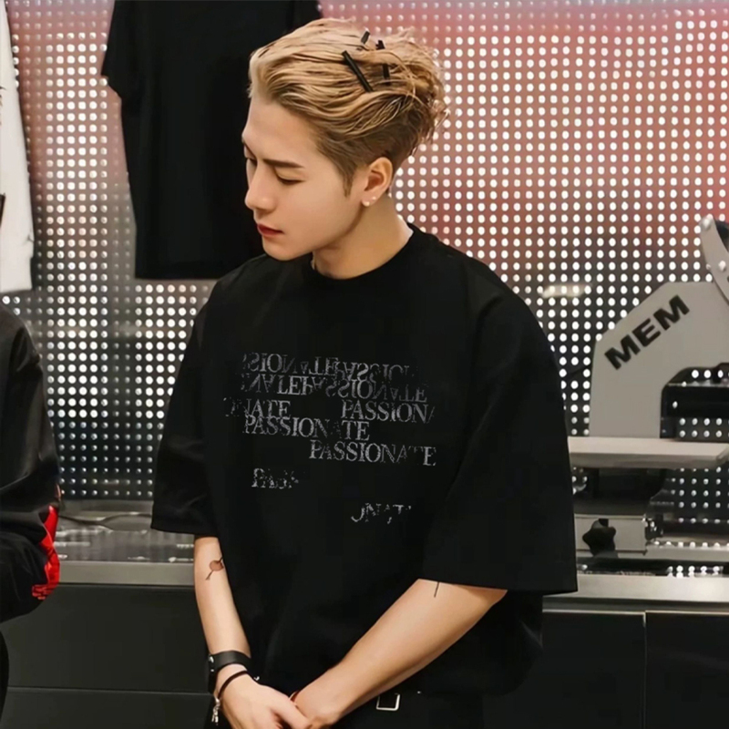 Heavyweight 320g Jackson Wang Style Casual Commute Letter Print Short-Sleeve T-Shirt for Men, American Style Pure Cotton Half-Sleeve