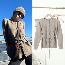 2022 Spring and Autumn New Park Caiying with gray long sleeve cardigan sweater womens fashion high-end design shirt