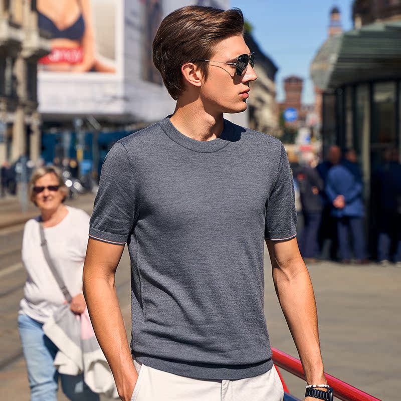 Ông Boo 2019 mới áo len ngắn tay áo thun áo len áo thun T-shirt đầy đủ màu sắc nam T-shirt áo len AT10763.