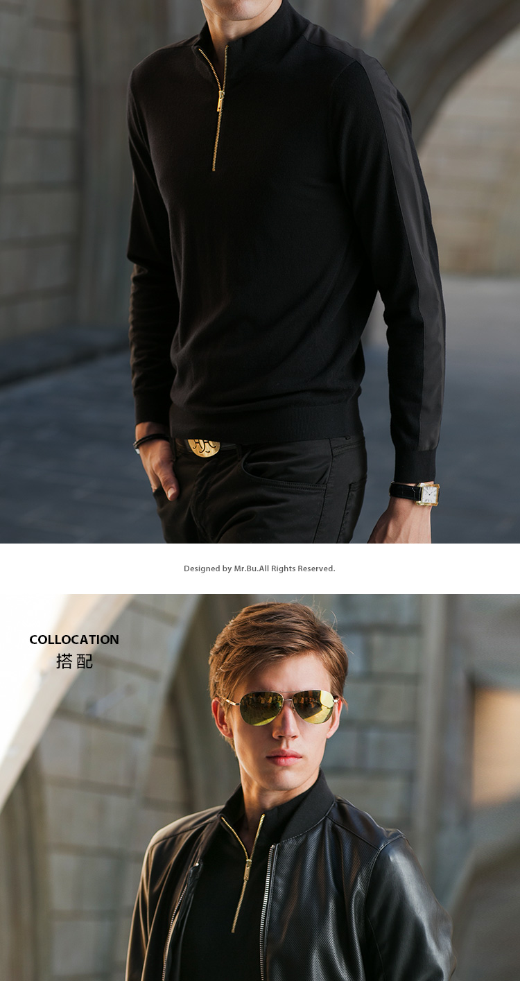 Mr. Quần áo dài tay áo thun cardigan nửa cổ cao thời trang Áo len nam tinh khiết đan áo len BT338 - Cặp đôi áo len áo đôi đẹp