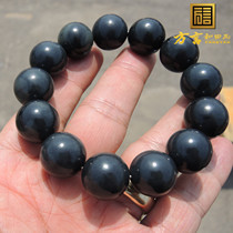 Shocked and numb precious charcoal pot gray-white jade base black jade seed material luxurious round bead bracelet huge leakage R