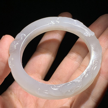 Dialect quality Hotan jade oily Qinghai Laokeng material ice bottom slightly smoky purple 51mm lotus jade bracelet w3