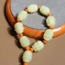 Hot Chinese Dialect Hotan Jade Collection Grade Xinjiang Ruoqiang Yellow Material Carved Eighteen Arhat Bracelet X3