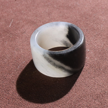 Hi Fantian Dialect Hetian Jade Boutique Xinjiang Powder Foot Black and White Clear Meaning Internal Diameter 19 Ring Ring O