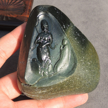 Sensationalized the Dialect Hotan Jade Xinjiang Yulong River Oily Single Seed Leaves Pores Elaeagnus Jujube Green Seed Material Guanyin Ornament O8