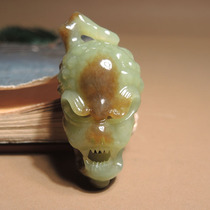 Crazy dialect and Tian jade collection grade Xinjiang and final material green and yellow mouth with sugar skull mask pendant pendant h7