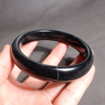 Julou dialect Hetian jade boutique Xinjiang poly-ink jade blue and white seed material one-line sky inner diameter 62mm bracelet w1